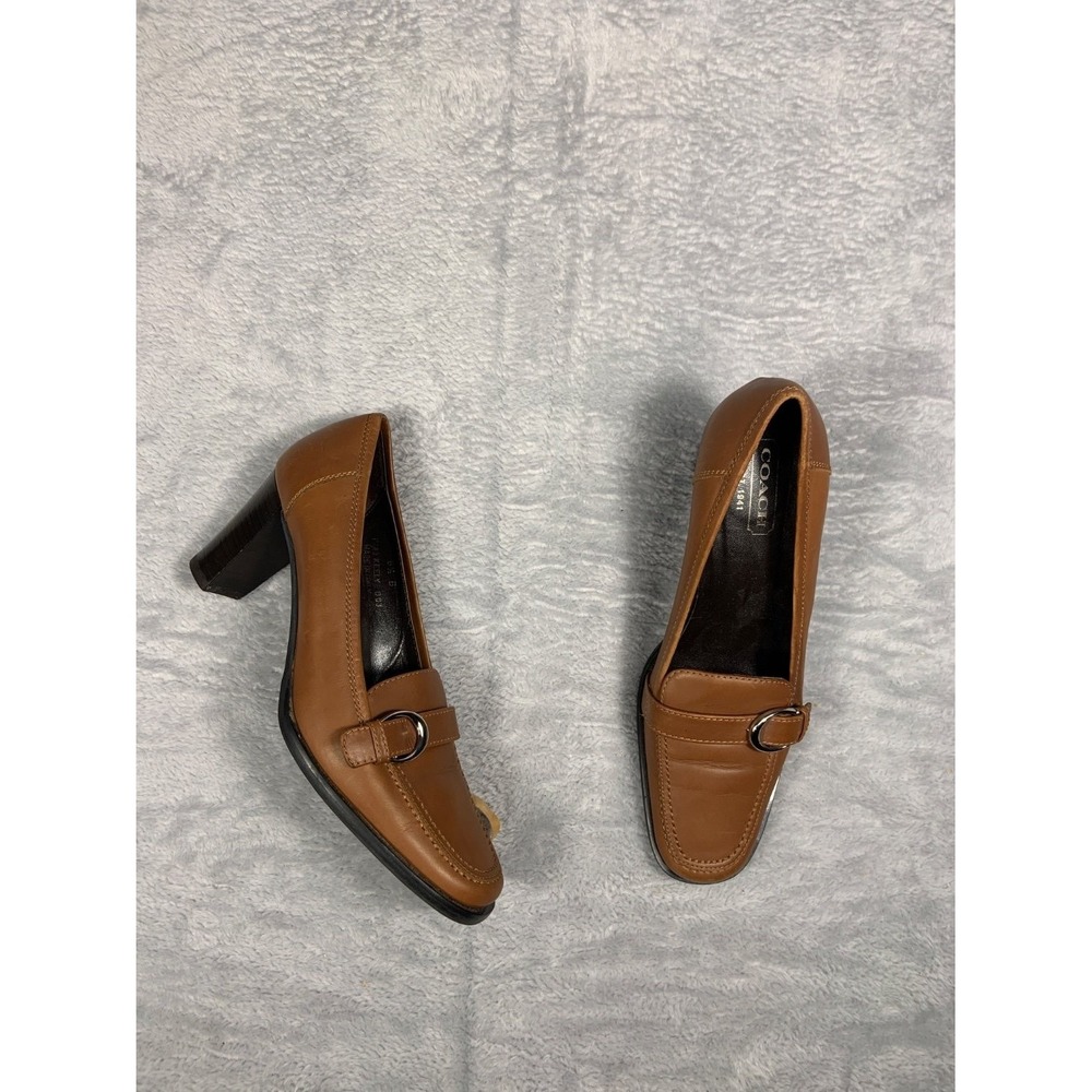 Coach Keely Women's Tan Leather Heeled Loafers Shoes P410 603 Size 6.5 B Used